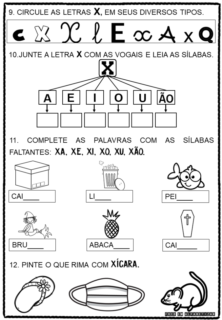 Família silábica alfabetização letra X
