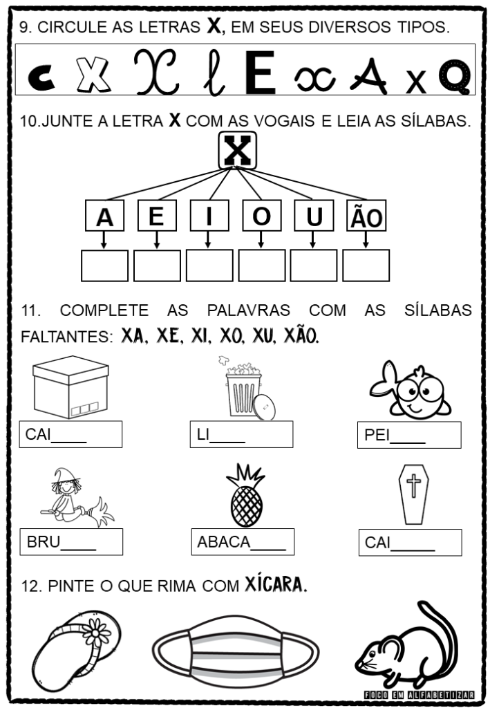 Atividade pronta - Família Silábica X em 2023  Atividades de  alfabetização, Atividades de silabas, Atividades letra e