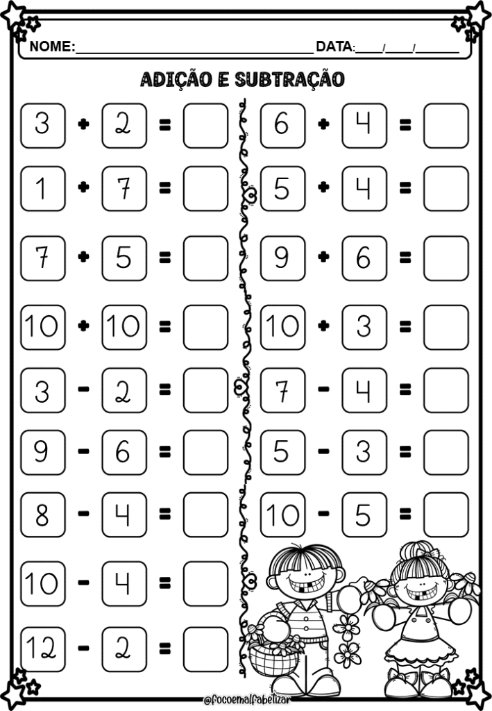 Atividades de matemática 1º ano - gráfico, adição e subtração em PDF