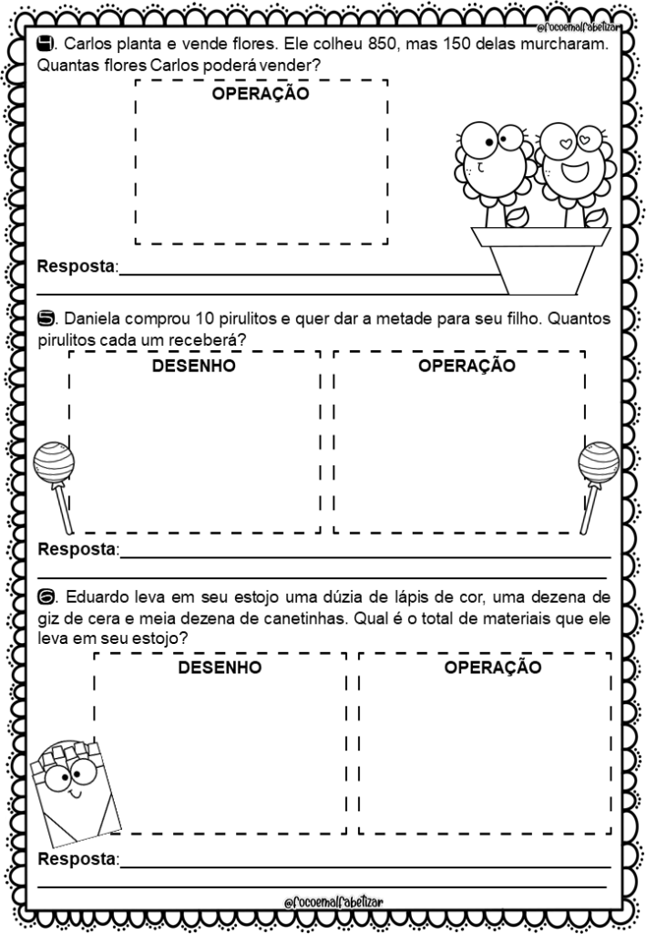 problemas de matemática adição e subtração